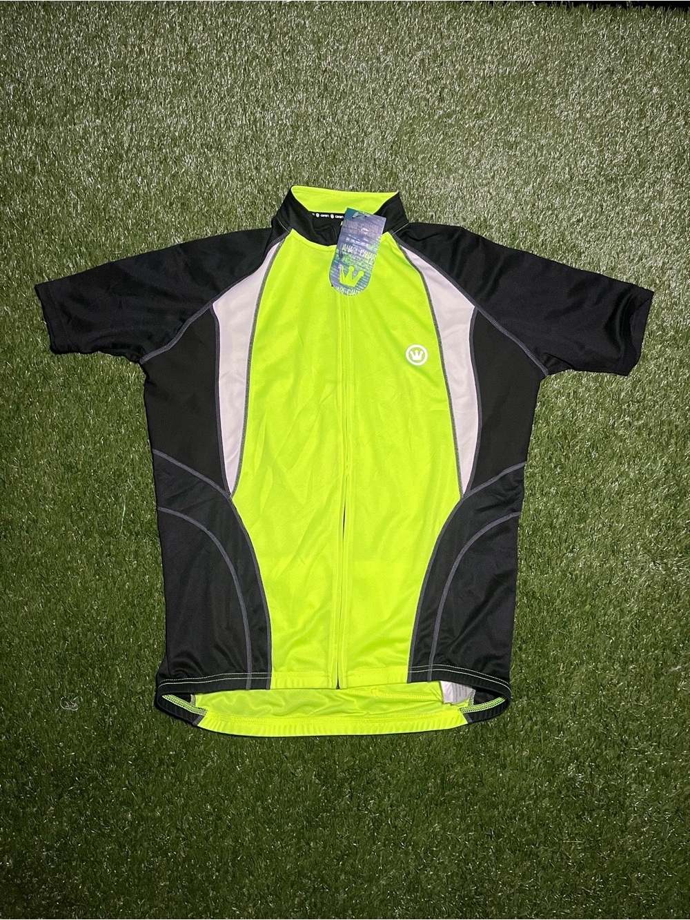 Men’s XXL High-Visibility Lime & Black Short Sleeve Cycling Jersey - W Logo